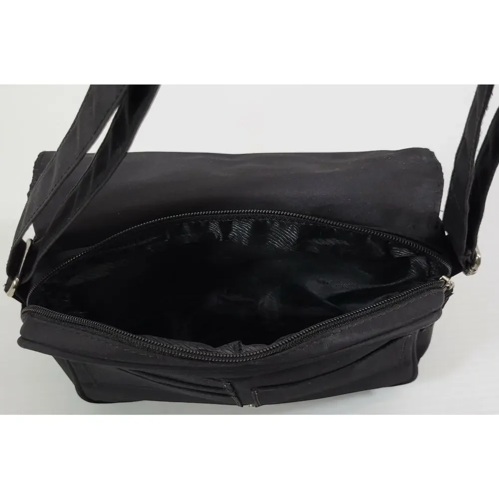 Black Shoulder Strap Travel Bag Flip Lid ID Money Holder Luggage